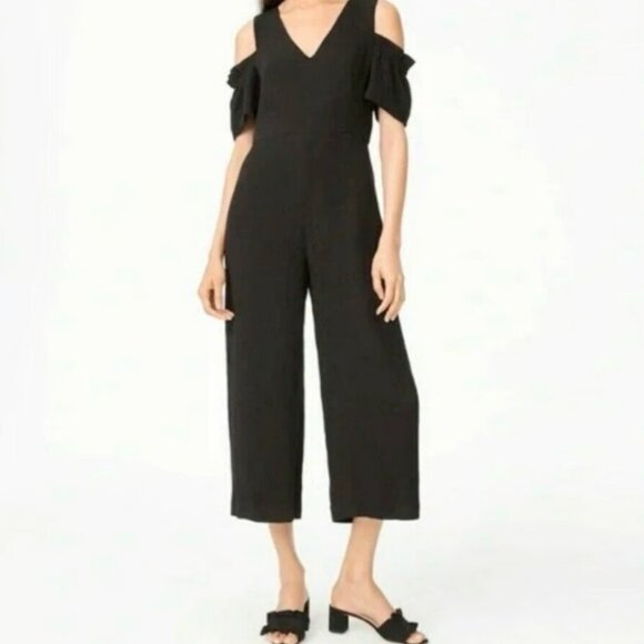 Club Monaco Pants - Club Monaco Sabellah Black Ribbed Cold Shoulder Jumpsuit